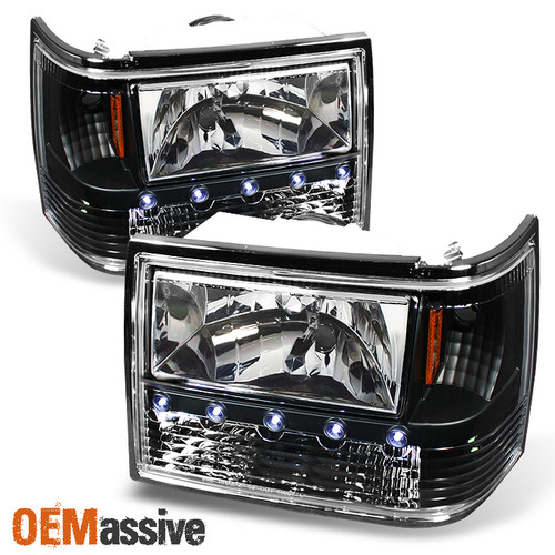 Fit 93-98 Jeep Grand Cherokee Black 1PC LED Headlights/Corner/Bumper Lamp L+R