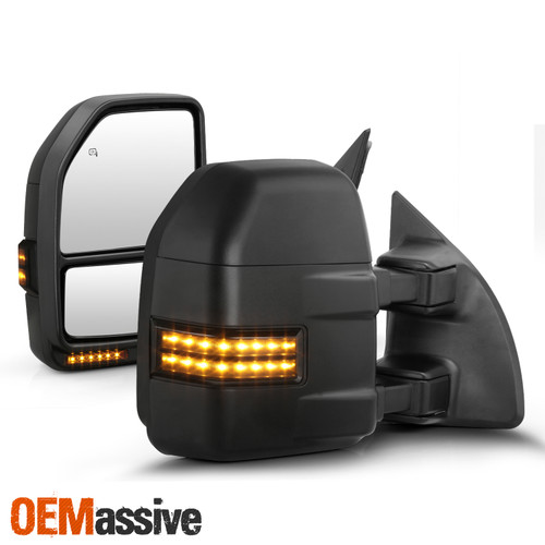 POWER Heated Towing Mirror For 08-16 F250/350/450 SuperDuty LED Signal Red Smoke