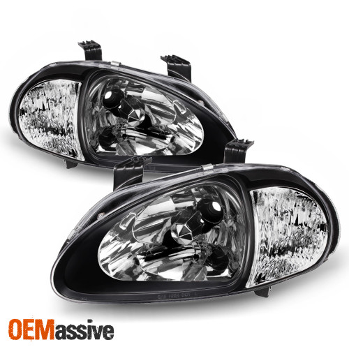 Fit 93-97 Honda Del Sol Black 1 Piece Headlights Corner Signal Lamps L + R
