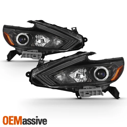 [Halogen Type] Fits 2016 2017 2018 Altima Projector Black Headlights Replacement