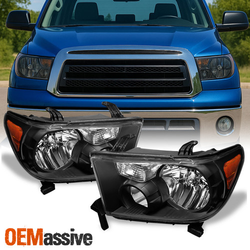 Fits 07-13 Tundra 08-17 Sequoia Black Headlights Headlamps Pair LH+RH 2007-2017