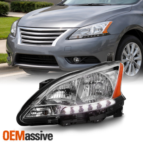Fits 2013 2014 2015 Sentra Chrome LED DRL Left Driver One Side Headlight Lamp