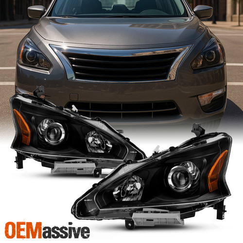 Fits 2013 2014 2015 Altima 4DR Sedan Black Projector Headlights Lamp Replacement