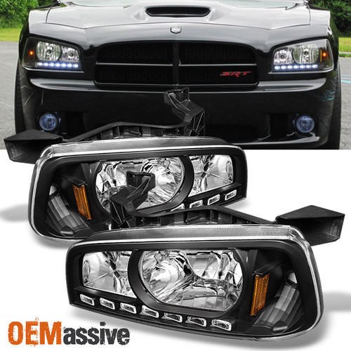 Fit 2006-2010 Dodge Charger Black LED Headlights w/Corner Lamps 06 07 08 09 10