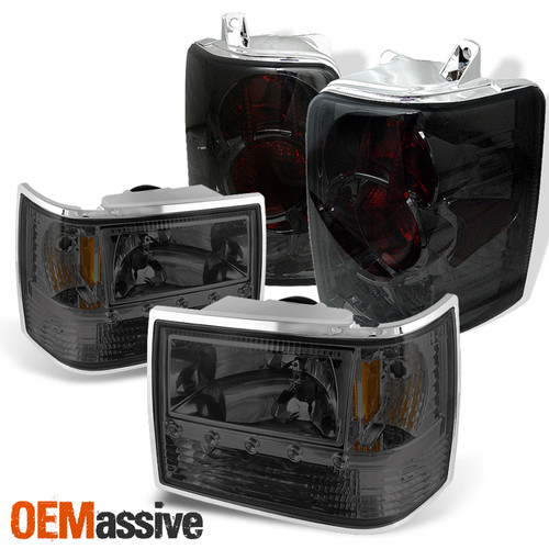 For 1993-1998 Jeep Grand Cherokee LED Smoked Headlight w/ Corner+Smok Tail Light