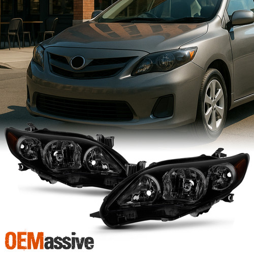 Fits 2011 2012 2013 Corolla Black Smoked Headlights Lamps LLeft+Right 11 12 13