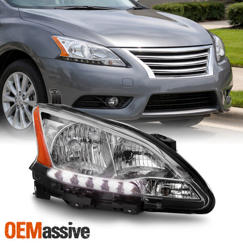 Fits 2013-2015 Sentra Chrome LED DRL Passenger Right One Side Headlight Lamp