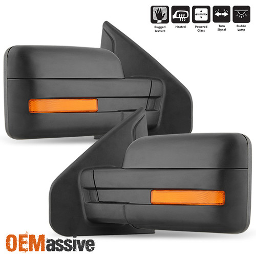 Fit 2007-2014 Ford F-150 Power Heated Puddle LED Signal Side Mirror L+R