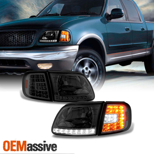 Fit Smoked 97-03 Ford F150 97-02 Expedition Headlights +LED Corner Signal Lamp