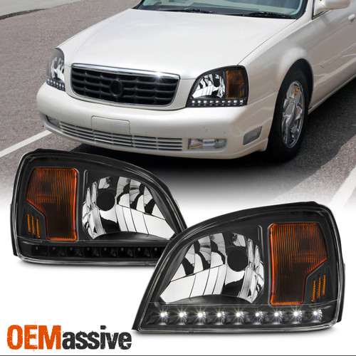 Fit Black 2000 2001 2002 2003 2004 2005 Cadillac Deville LED Headlights Headlamp