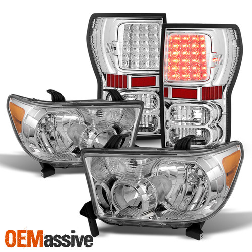 For 2007-2013 Toyota Tundra Chrome Headlights+Clear LED Tail Brake Lights Pair