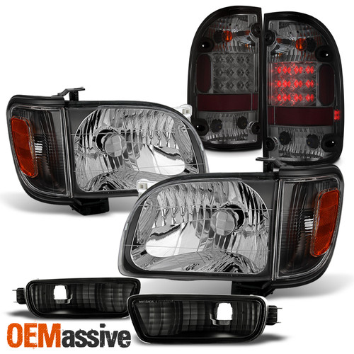 For 2001-2004 Tacoma Black Headlight+Corner+Signal+Bumper+LED Smoked Tail Lamp