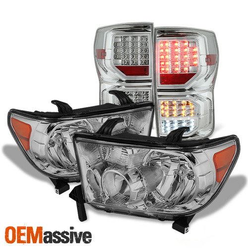 For 2007-2013 Toyota Tundra Chrome Headlights + Clear Full LED Tail Lights Pair