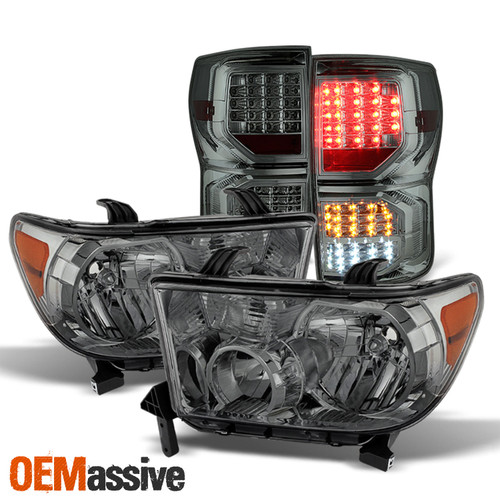For 2007-2013 Toyota Tundra Smoked Headlights+Smoke Full LED Tail Brake Lights