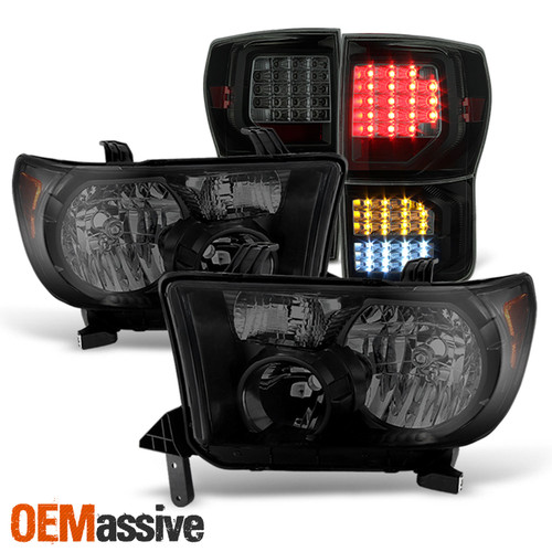 For 2007-2013 Toyota Truck Black Smoked Headlights + Full LED Tail Brake Lights