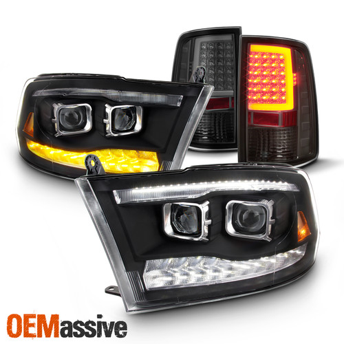 Fit 09-18 Dodge Ram Dual Projector Len Switchback DRL| LED Smoke Tail Lights