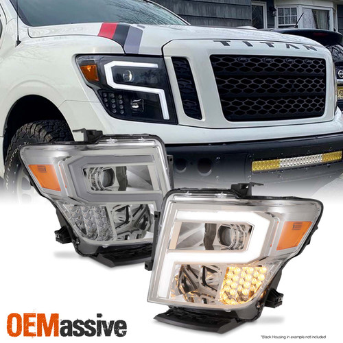 For 2016-2024 Nissan Titan Projector Headlights w/LED Signal Bar Chorme Assembly