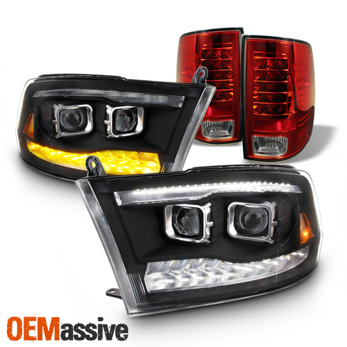 Fit 2009-2018 Dodge Ram DRL LED Projector headlights +LED Tail Lights Lamp 09-18