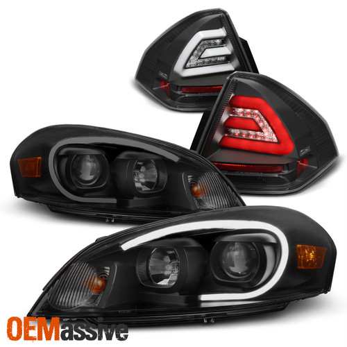 For Black Smoke 06-13 Chevy Impala Projector Headlight + LED Black Tail Light