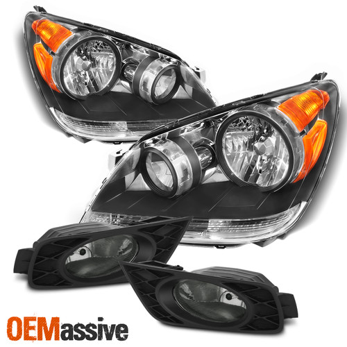 [Black] Fits 2008-2010 HONDA ODYSSEY LH+RH HEADLIGHTS Headlamps+Smoked Fog Lamp