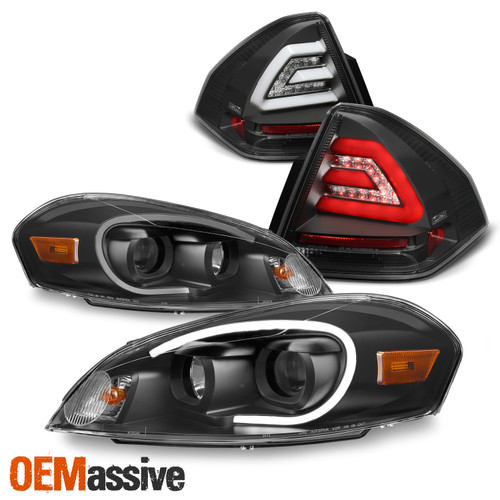 Fits [Black] 2006-2013 Chevy Impala Projector Headlights + LED Black Tail Lights