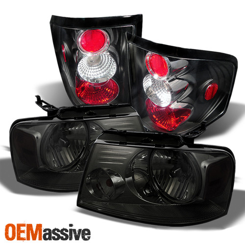 For 2004-2008 F150 Smoked Headlights + Styleside Black Tail Lamp Pair Left+Right