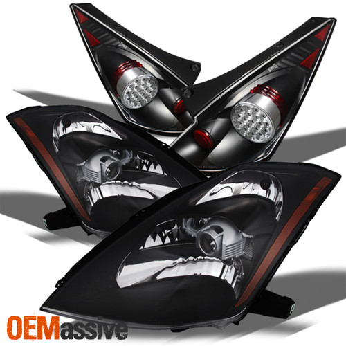 Fits 03-05 350Z HID Type Black Projector Headlights + Black LED Tail Lights Pair
