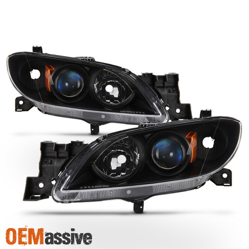Fit Black 2004-2009 Mazda 3 Sedan Halogen Headlights Lights Lamps Left + Right