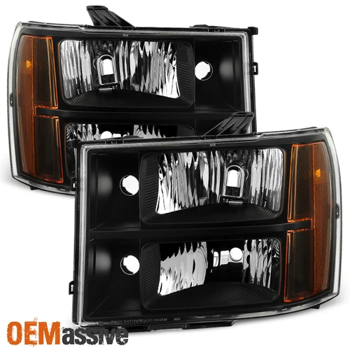 Fit 2007-2013 GMC Sierra 1500 07-14 2500HD 3500HD Black Headlights Replacement