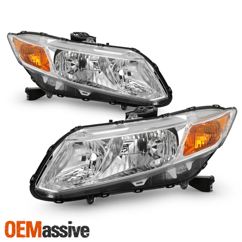 For 2012 2013 14 15 Honda Civic Sedan Coupe Model Chrome Headlights LH+RH Pair