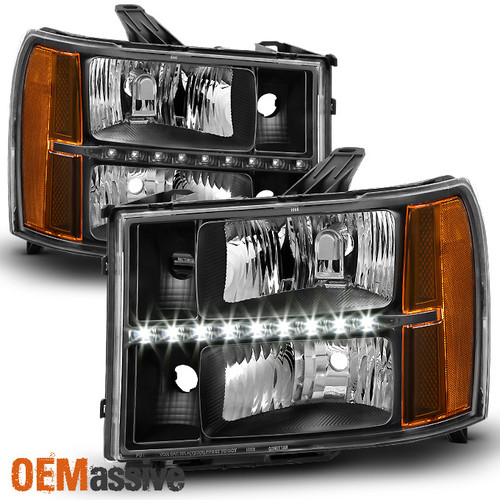 Fit [GMT900 Upgrade Kit] 2007-2013 GMC Sierra Pickup Black LED DRL Headlights