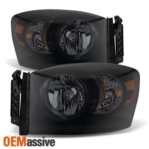Fit 2006-2008 Dodge Ram 1500 2006-2009 Ram 2500 3500 Black Smoked Headlights
