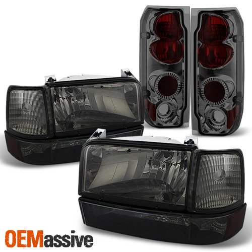 Fit 1992-1996 F150 F250 F350 Smoked Headlights+Corner+Bumper Lamps+Tail Lights
