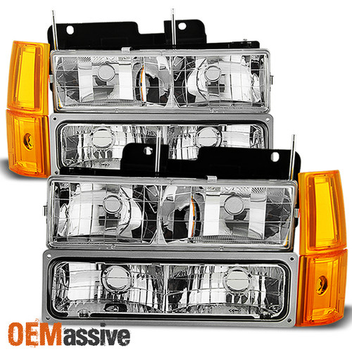 Fit 1994-99 GMC C/K Pickup Suburban Sierra Clear Headlights+Bumper+Corner Lights