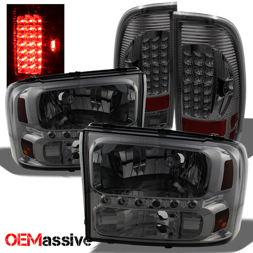 Fits 99-04 F250/350/450/550 Superduty Smoke Headlights + Smoked LED Tail Lights