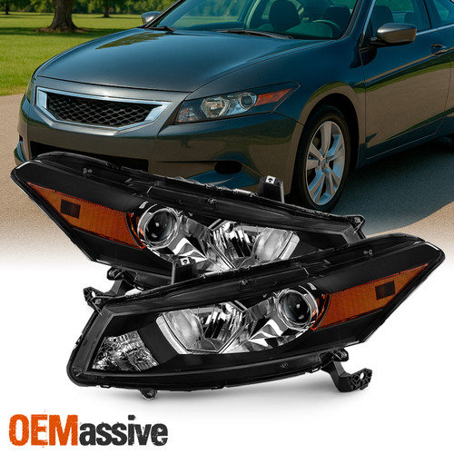 For 2008-2010 Honda Accord 2Door Coupe Black Halogen Healights Pair Left+Right