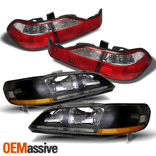 For 98-00 Honda Accord 4Door Sedan Black Headlight+Red Tail Lamp w/ Trunk Piece