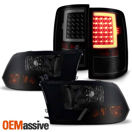 For 09-18 Ram 1500 10-18 Ram 2500/3500 Black Smoke Headlights+ LED Blk Tail Lamp