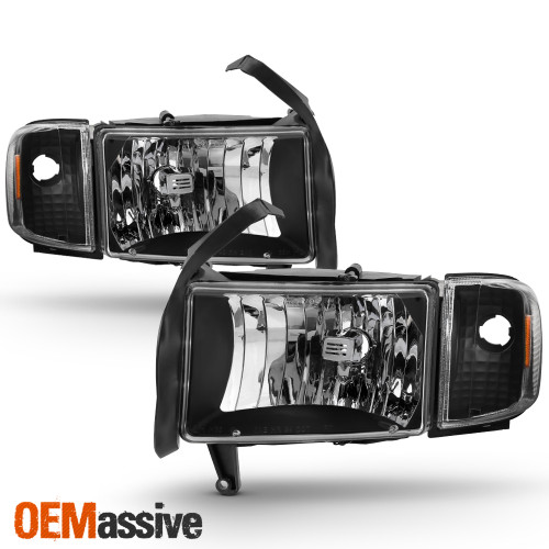 Fit 1994-01 Dodge Ram 1500 2500 3500 Pickup Black Headlights Corner Signal Lamps