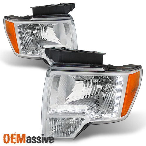 Fits 09-14 Ford F-150 F150 Pickup Truck DRL LED Strip Headlights Pair Left+Right