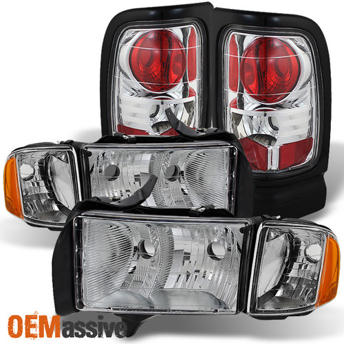 Fit 1999 2000 2001 2002 Dodge Ram Sport Pickup Headlights + Tail Lights Lamps