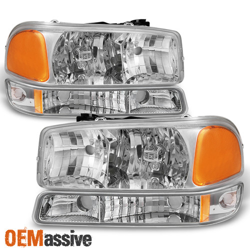 Fit 1999-06 GMC Sierra Yukon Clear Headlights + Bumper Signal Lamps Replacement