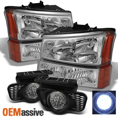 Fits 03-06 Silverado 03-06 Avlanche Headlights+Bumper Signal+LED Fog Lights Set
