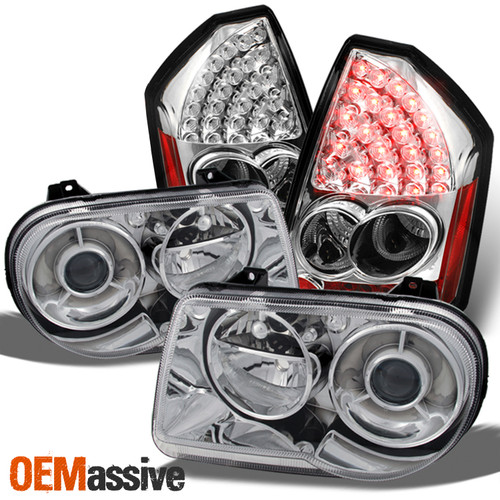 Fits 05-07 Chrysler 300C Chrome Clear Headlights Pair +Clear LED Tail Light Lamp
