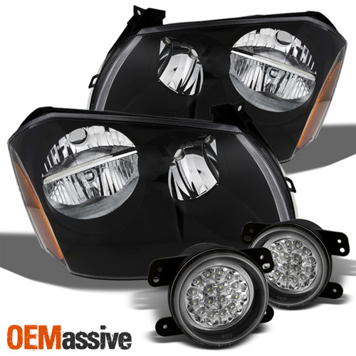 Fits 05-07 Magnum Black Bezel Healdights Replacement + LED Fog Lights w/Bulbs