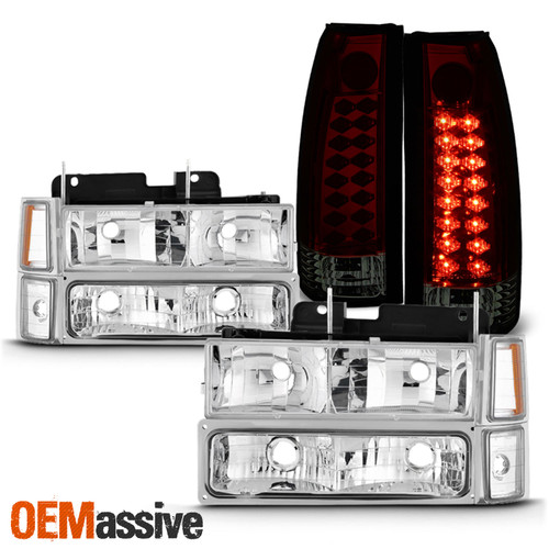 For 94-98 C/K 1500 2500 3500 Tahoe Suburban Headlights+ LED Red Smoked Tail Lamp