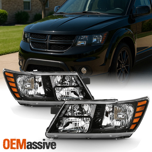 Fits 2009-2020 Dodge Journey w/ Black Trim Headlight Driver+Passenger Side Pair