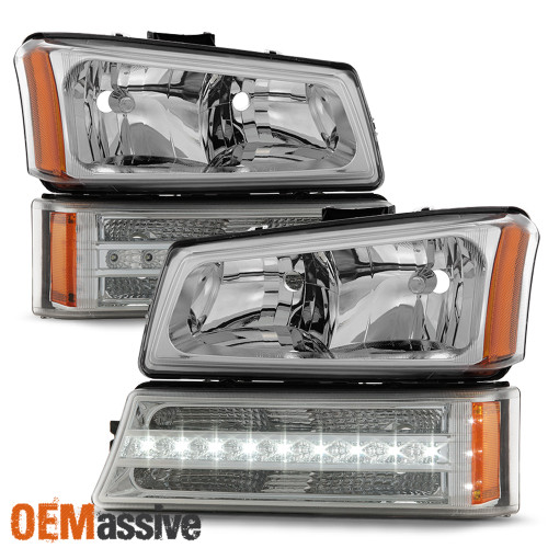Fit 2003-2006 Chevy Silverado Avalanche Headlights + LED DRL Bumper Signal Light