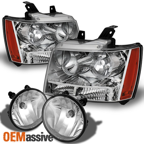 Fit 2007-2014 Suburban Tahoe Avalanche Headlights + Bumper Fog Lights Lamps