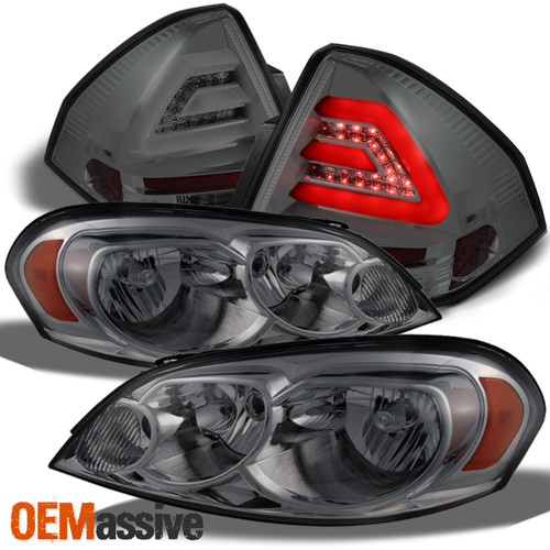Fits 06-13 Impala Smoked Smoke Headlights Replacement + Smoke LED Tail Lights